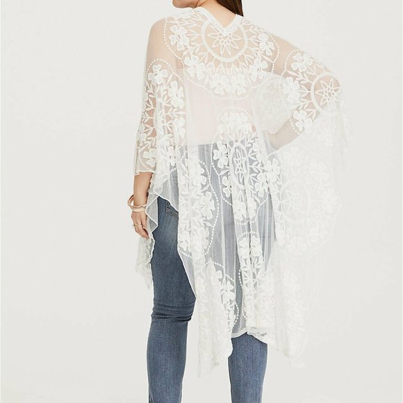 Torrid Floral Mesh Ruana Off White Women's Plus Si - Picture 9 of 9